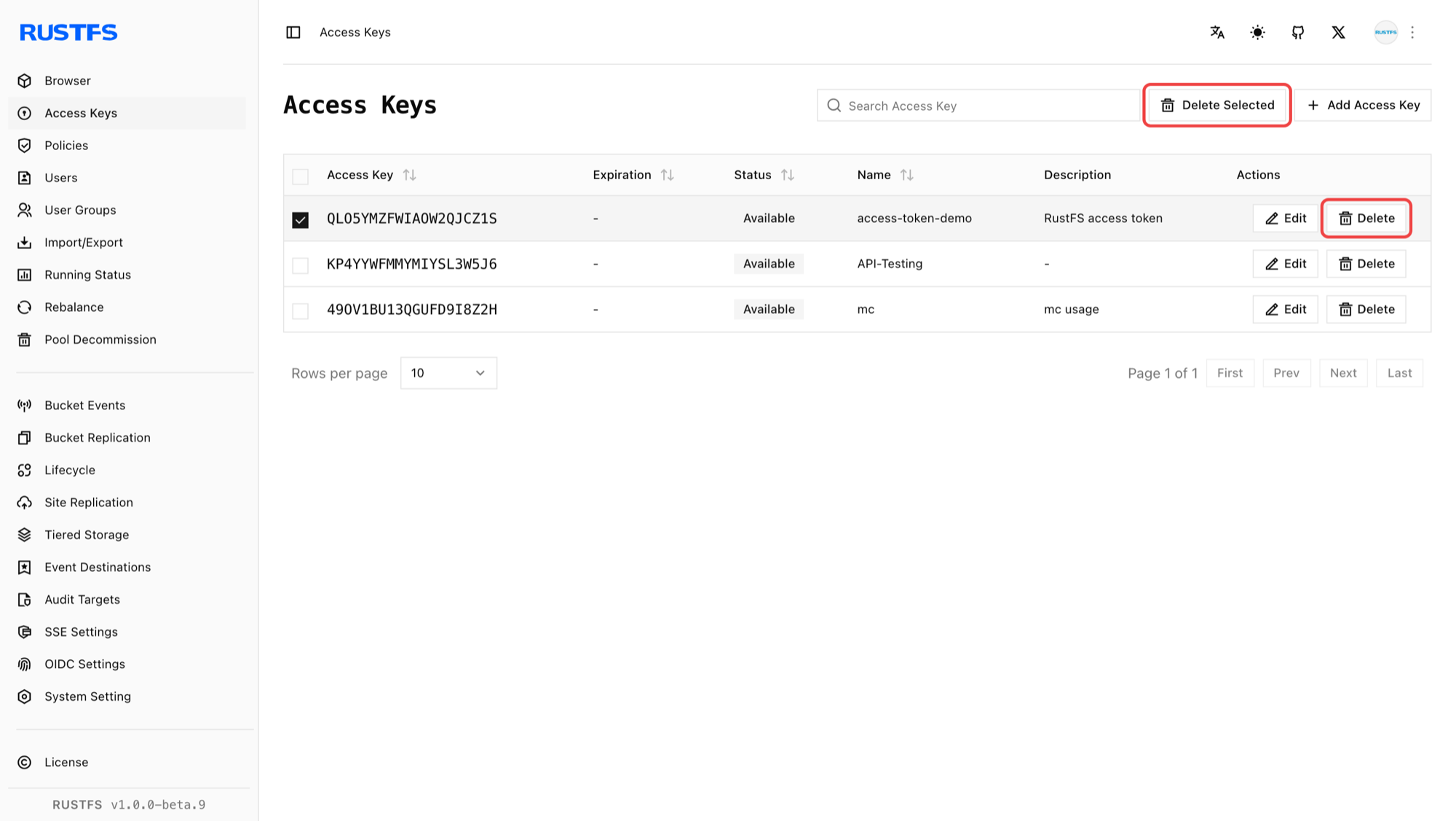 access key deletion